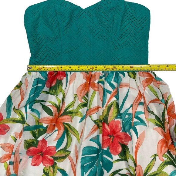 CITY TRIANGLES Strapless Fit & Flare Dress Size 9 Turquoise Floral Belted Mini‎ - Picture 13 of 15